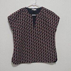 ANN MASHBURN Black and Red Geometric, Textured Blouse S